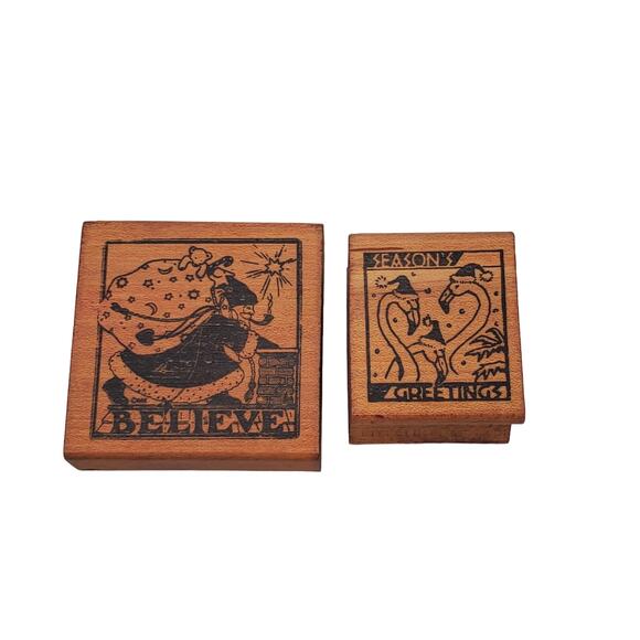 Vtg All Night Media Mary Engelbreit Believe Seasons Greetings Santa Rubber Stamp - Picture 1 of 13